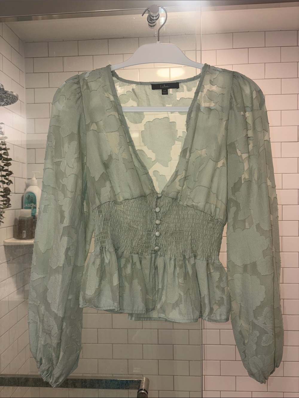 Lulus size xs Women’s teal Long-Sleeve V-Neck Peplum Top